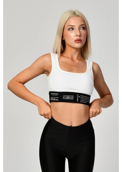 Lastik Detaylı Crop Top Atlet - Beyaz Beyaz - M