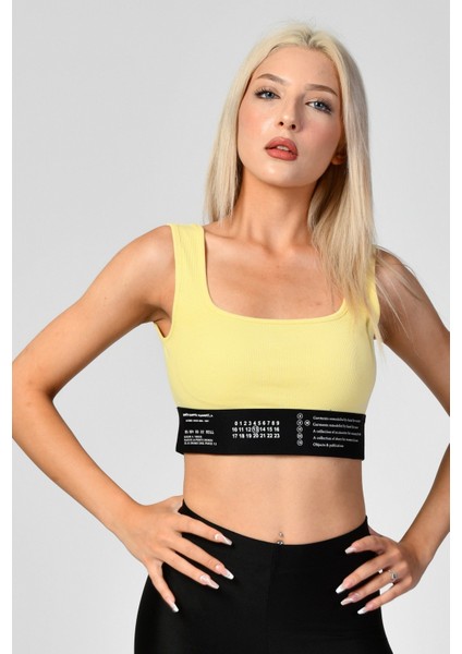 Lastik Detaylı Crop Top Atlet - Sarı Sarı - M