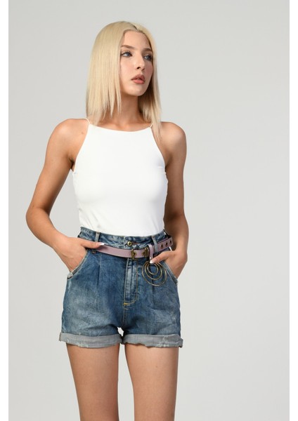 Kemerli Yüksek Bel Şort - Denim Denim - 29 modelleri