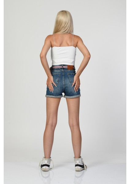 Kemerli Yüksek Bel Şort - Denim Denim - 29 fırsatları