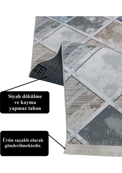 Gri Mavi Kahve Saçaklı Kaymaz Taban Yıkanabilir Kesme Yolluk Salon Mutfak Oturma Odası Halı