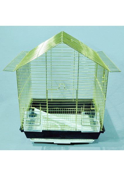 Pirinç Telli Üçgen Çatılı Kuş Kafesi 34,5X28X45,5 cm Gnzrz