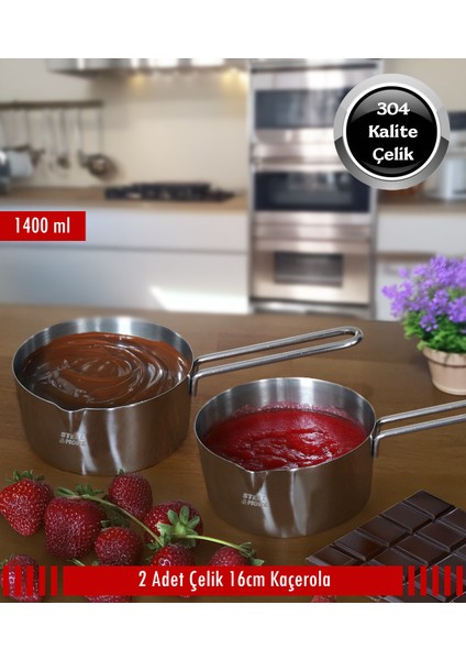 Çelik 2 Li Kaçerola Sosluk Sütlük 16CM