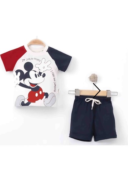 Erkek Bebek Mickey Mouse Baskılı 2’li Takım 9-24 Ay – Yazlık Kısa Kollu Tişört ve Şort