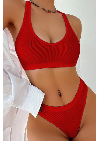 Kadın Kırmızı Desteksiz Seamless Tangalı Iç Çamaşır Takımı indirimleri