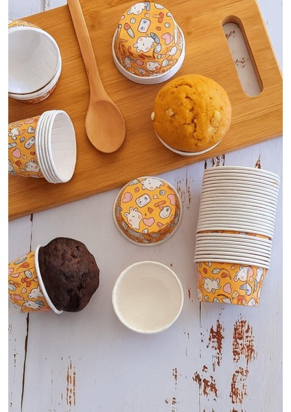 Sarı Tavşan Desenli Kek Kapsülü 50 Adet | Renkli Muffin Cupcake Kağıdı – 50X39 mm