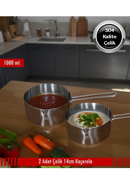 Çelik 2 Li Kaçerola Sosluk Sütlük 14CM