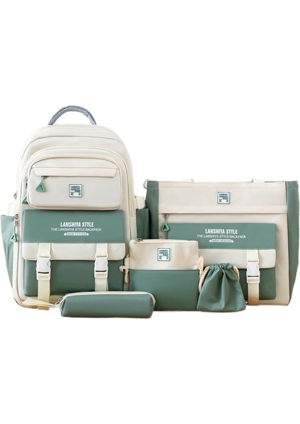 Büyük Kapasiteli Öğrenci Okul Çantası Beş Parçalı Tuval Kampüs Hafif Sırt Çantası (Yurt Dışından)