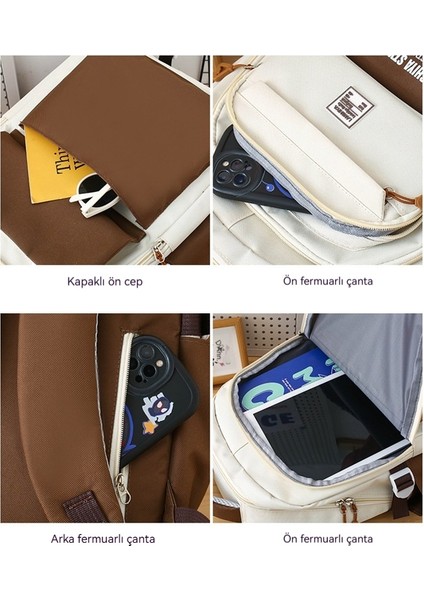 Büyük Kapasiteli Öğrenci Okul Çantası Beş Parçalı Tuval Kampüs Hafif Sırt Çantası (Yurt Dışından) fiyatları