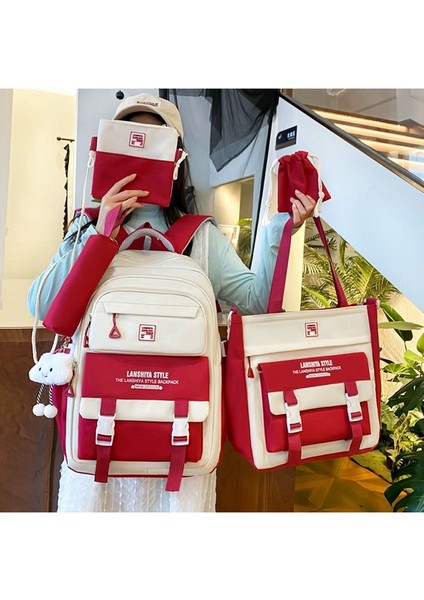 Büyük Kapasiteli Öğrenci Okul Çantası Beş Parçalı Tuval Kampüs Hafif Sırt Çantası (Yurt Dışından) fırsatları