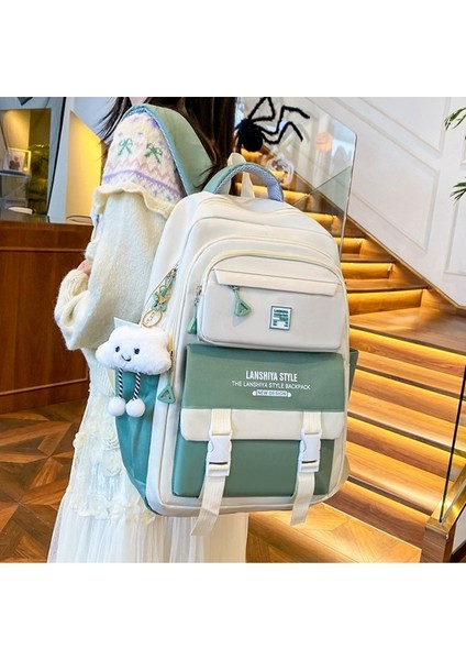 Büyük Kapasiteli Öğrenci Okul Çantası Beş Parçalı Tuval Kampüs Hafif Sırt Çantası (Yurt Dışından) indirimleri