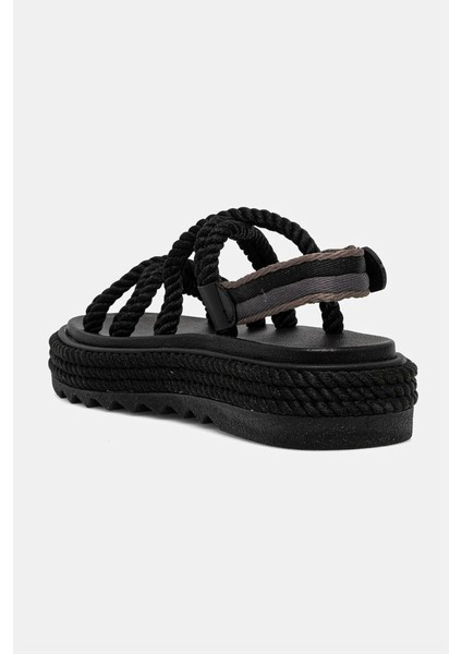 Yeni Sezon Bodrum Mıd Platform Kadın Halat Sandalet BOD.0020.M.P-SIYAH