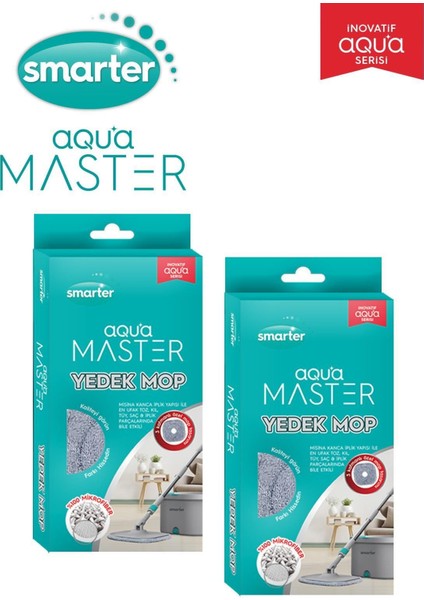 Aqua Master 2 Adet Yedek Mop Temiz & Kirli Suyu Ayırma Özelliği Otomatik Temizlik Seti Mop