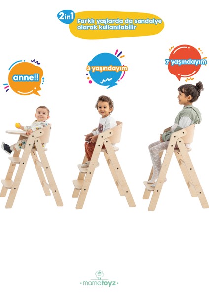 Mama Sandalyesi Ahşap - Sadece Sandalye Mychair Doğal Ahşap Renk - Aksesuarsız Only Chair - EN 14988 Mama Sandalyesi Testinine Sahiptir fiyatları