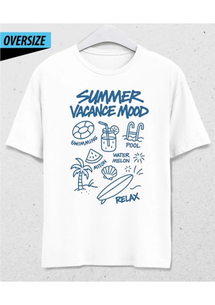 Summer Vacance Mood Oversize Unisex T-Shirt Beyaz