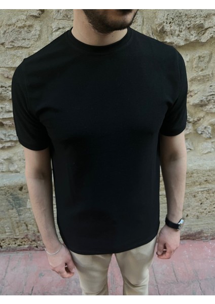 Siyah Basic %100 Pamuklu Erkek Tshirt fiyatları