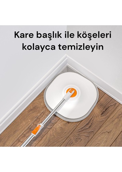 Otomatik Mikrofiber Mop Temizlik Seti, 2 Bez, Beyaz, Su Ayrımlı, Kare Başlık fırsatları