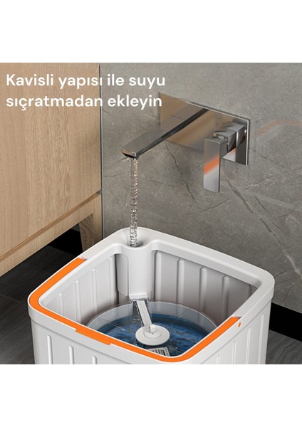 Otomatik Mikrofiber Mop Temizlik Seti, 2 Bez, Beyaz, Su Ayrımlı, Kare Başlık indirimleri