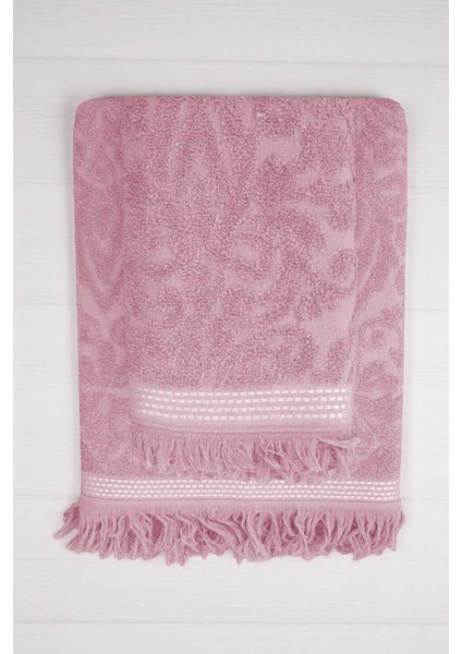 2 Parça Jakarlı Banyo Havlu Takımı &#37;100 Pamuklu 90X150 cm Arden Pembe