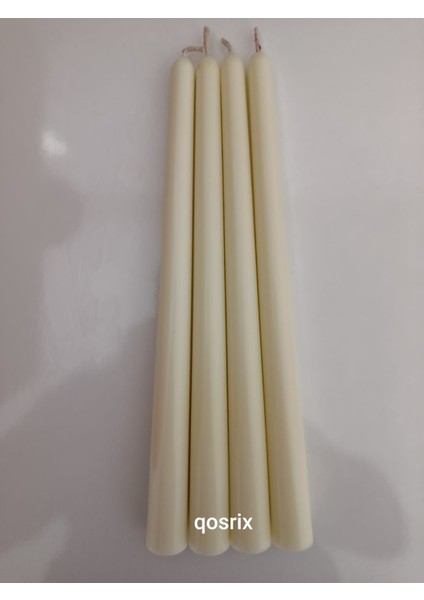 4'lü Açık Krem Şamdan Soya Mumu Soya Doğal Pudra Kokulu Uzun Çubuk Konik Mum Dekoratif