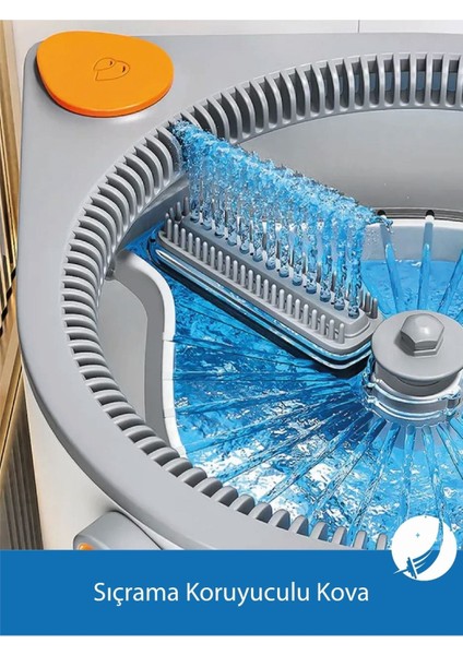 360° Döner Otomatik Temizlik Seti, 3 Başlıklı Paspas ve Mop, Pratik ve Çok Amaçlı