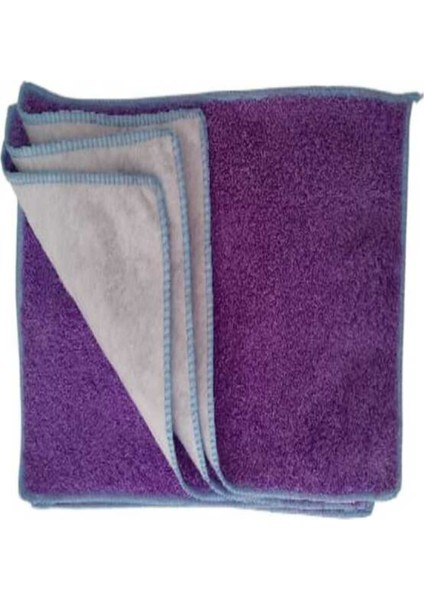 Mor 4 Mandallı Mikrofiber Bezler, 2'li Temizlik ve Paspas Seti, makine ve elle kullanılabilir