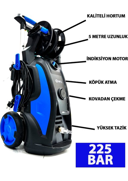 Rapco 225 Bar Indiksiyon Motor 3200 Watt Profesyonel Yüksek Basınçlı Yıkama Makinesi