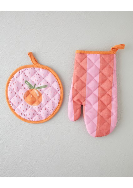 Summer Orange Polyester 2'li Mutfak Seti 17X30 cm + 20X20 cm Kırmızı-Pembe