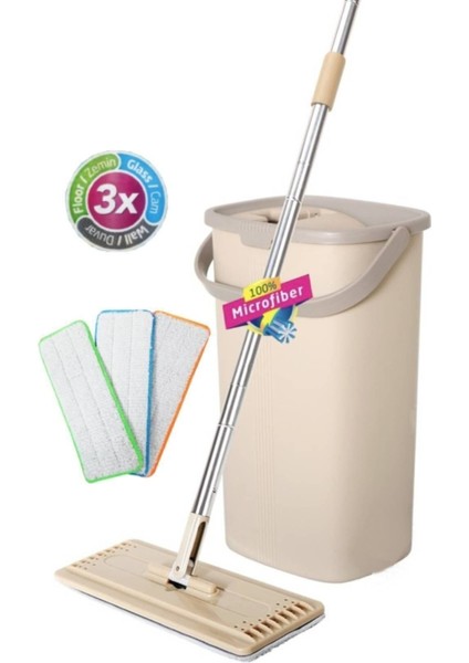 3'lü Mikrofiber Bezli Çok Amaçlı Temizlik Seti, Spin Mop ile Kolay Temizlik