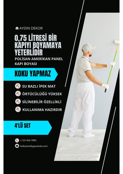 4'lü Set X1 Kokusuz Panel Kapı Boyası Amerikan Kapı 1kg
