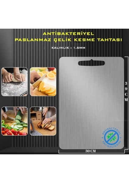Paslanmaz Çelik 2'li Mutfak Kesme-Doğrama Tahtası -Yuvarlak ve Dikdörtgen (Antibakteriyel) indirimleri