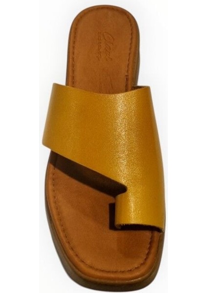 Kadın Hakiki Deri Parmak Arası Terlik Hardal Sarı - 38 modelleri