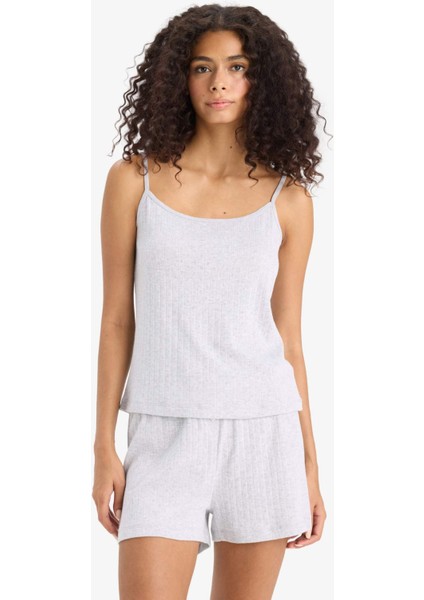 Regular Fit Pijama Takımı Askılı Üst Esnek Belli Şort-Fall in Love F6138AX25SM