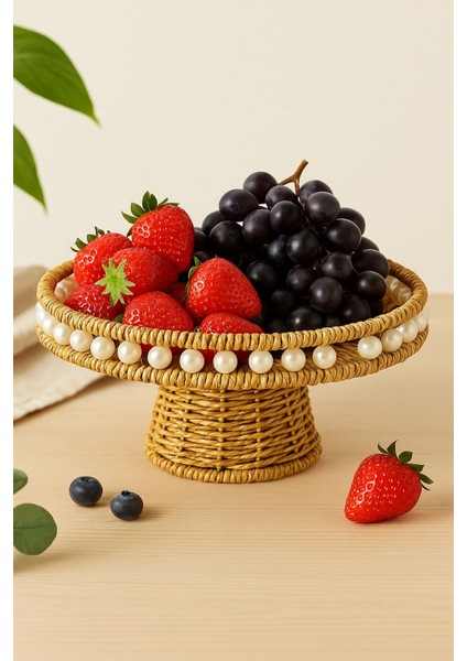 Rattan Ayaklı Bohem Inci Detaylı Sunumluk 25 cm