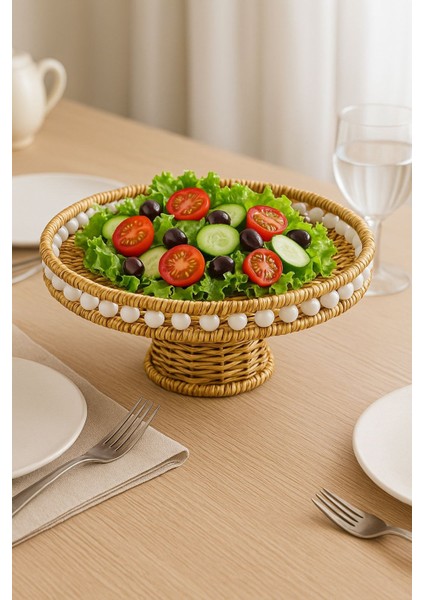Rattan Ayaklı Bohem Inci Detaylı Sunumluk 25 cm modelleri
