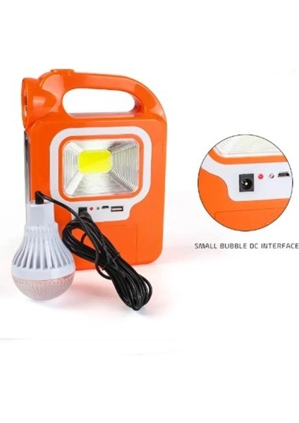 Şarjlı Güneş Enerjili 2.6 mt Kablolu Ampullu LED Solar Powerbank Özellikli Işıldak