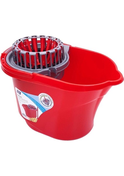 Kırmızı dayanıklı temizlik kovası ve mop seti, hijyenik kullanım için ideal