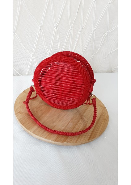 Laldizayn El Örgüsü Makrome Çanta / El Yapımı Yuvarlak Mini Boy El Çantası