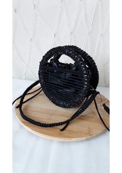 Laldizayn El Örgüsü Makrome Çanta / El Yapımı Yuvarlak Mini Boy El Çantası