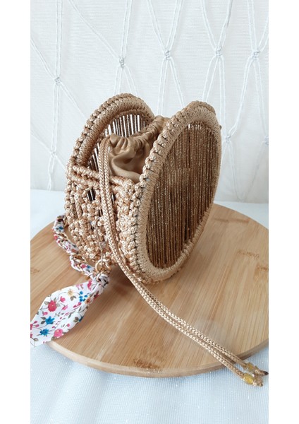 Laldizayn El Örgüsü Makrome Çanta / El Yapımı Yuvarlak Mini Boy El Çantası