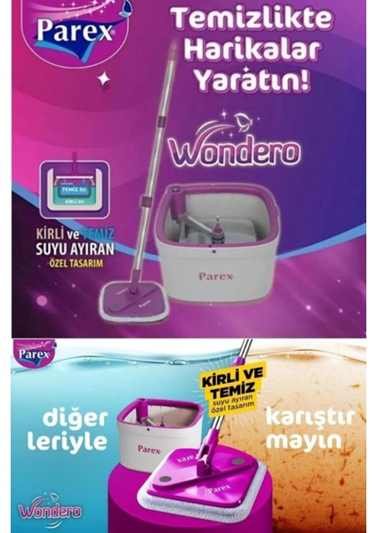 Yedek Moplu Otomatik Temizlik Seti, Kirli ve Temiz Su Ayırıcı, Pratik Beyaz Renk