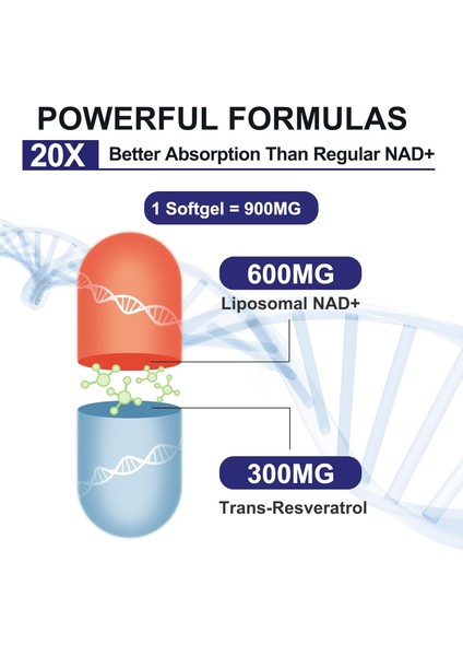 Liposomal Nad+ 900 Mg Trans Resveratrol Nmn Aging Defense, Energy, Longevity 60 Softgels modelleri