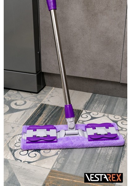 " 1 Adet Yedek Bez Hediyeli " Yer Mopu Duvar Fayans Cam Yüzey Temizlik Mikrofiber Mandallı Mop