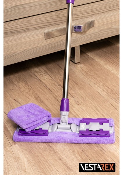 " 1 Adet Yedek Bez Hediyeli " Yer Mopu Duvar Fayans Cam Yüzey Temizlik Mikrofiber Mandallı Mop