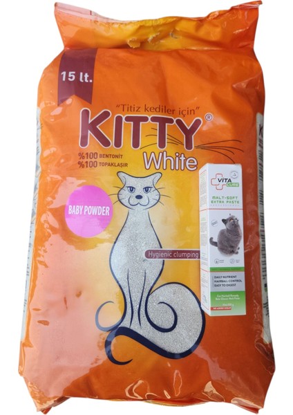 15 Lt Bentonit Kedi Kumu Bebe Pudralı Vitacure Kedi Maltı 100GR Hediyeli