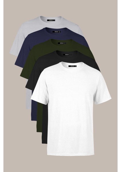 Erkek Çok Renkli T- Shirt Regular Fit Rahat Kesim Bisiklet Yaka 5'li Basic Tişört Paketi