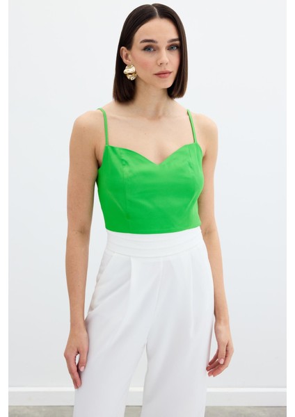 Ip Askılı Saten Crop Bluz - Açık Yeşil fiyatları