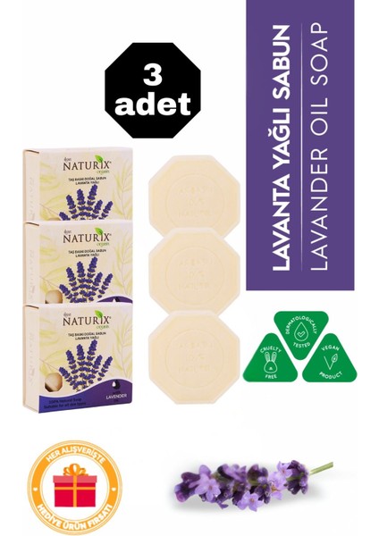 Lavanta Yağlı Taş Sabun 3'lü Eko Paket Yağ Dengesi ve Ferahlatıcı Cilt Bakımı - 3X125 gr