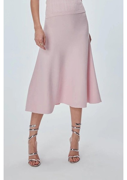 Kadın Kloş Midi Etek - Pembe