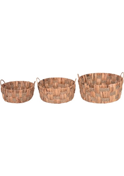 Dekoratif Düzenleme Depolama Sepeti Hasır Water Hyacinth/su Sümbülü Yuvarlak 3'lü Takım Set